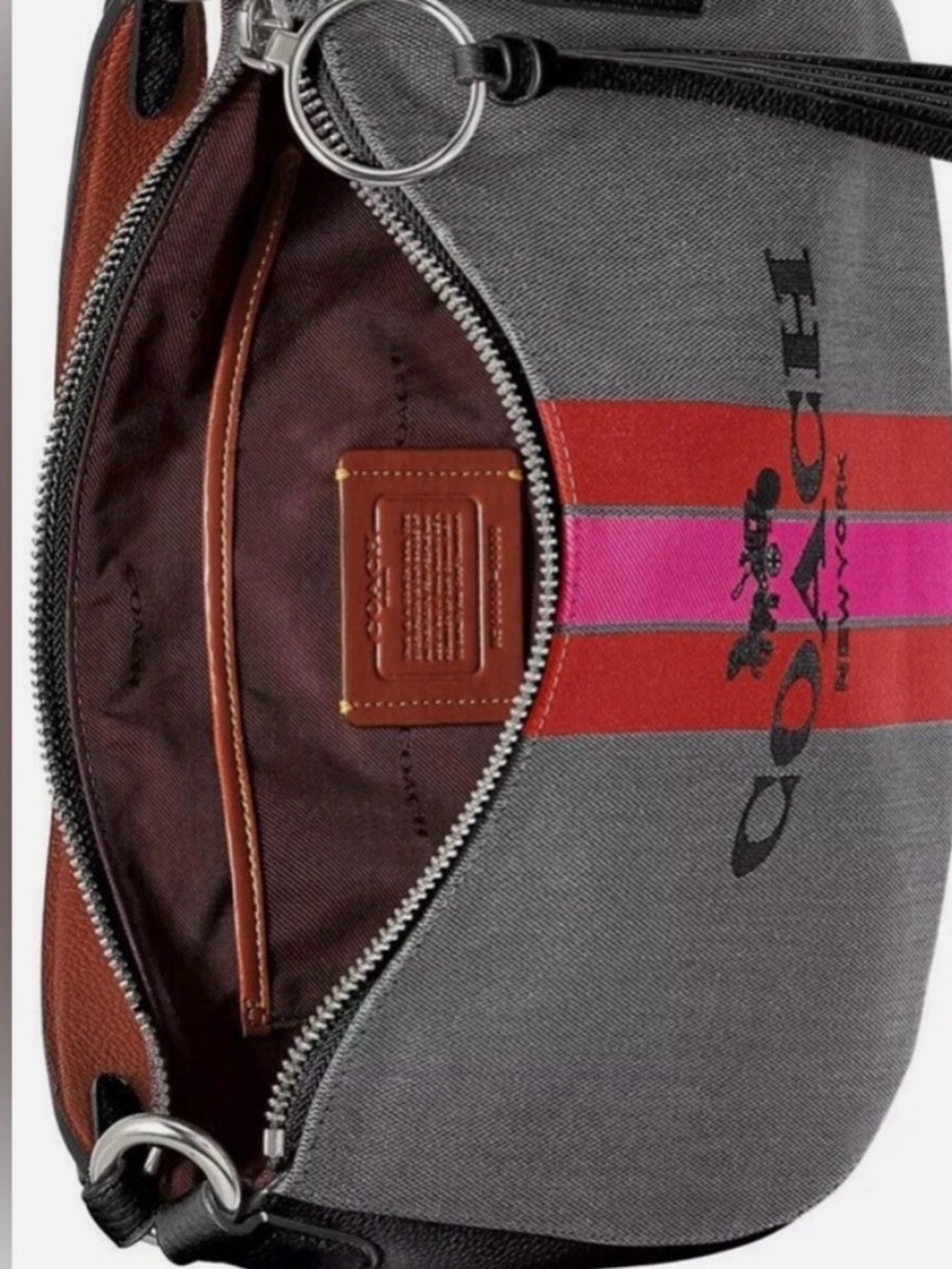 Coach Horse and Carriage Jacquard Sutton Crossbody Bag Pink & Red Center Stripe - Picture 3 of 16